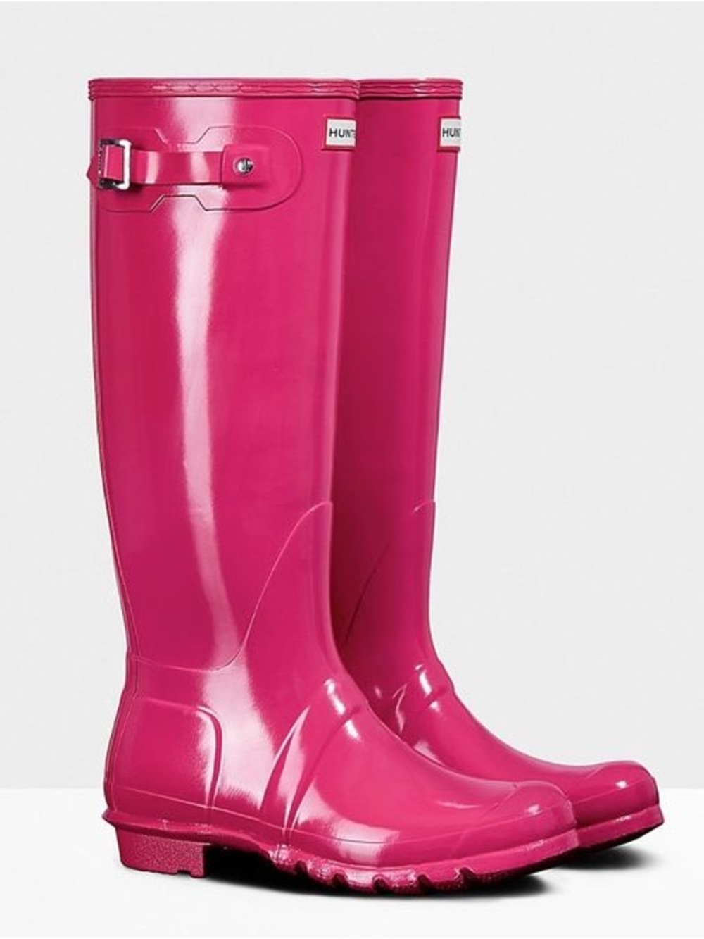 Hunter Women's Tall Gloss Waterproof Rain Boots in Bright Pink